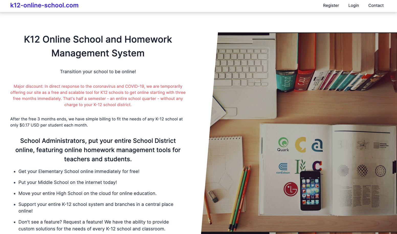 Teachers can manage students & assignments; students can upload their homework solutions.